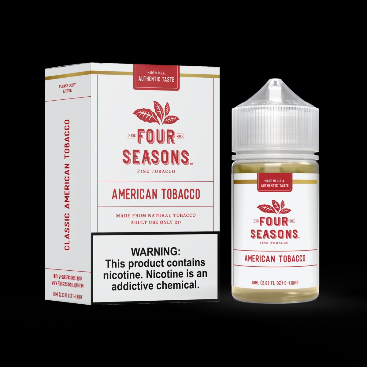 Four Seasons Series E-Liquid | 60mL | (Freebase) | American Tobacco with Packaging
