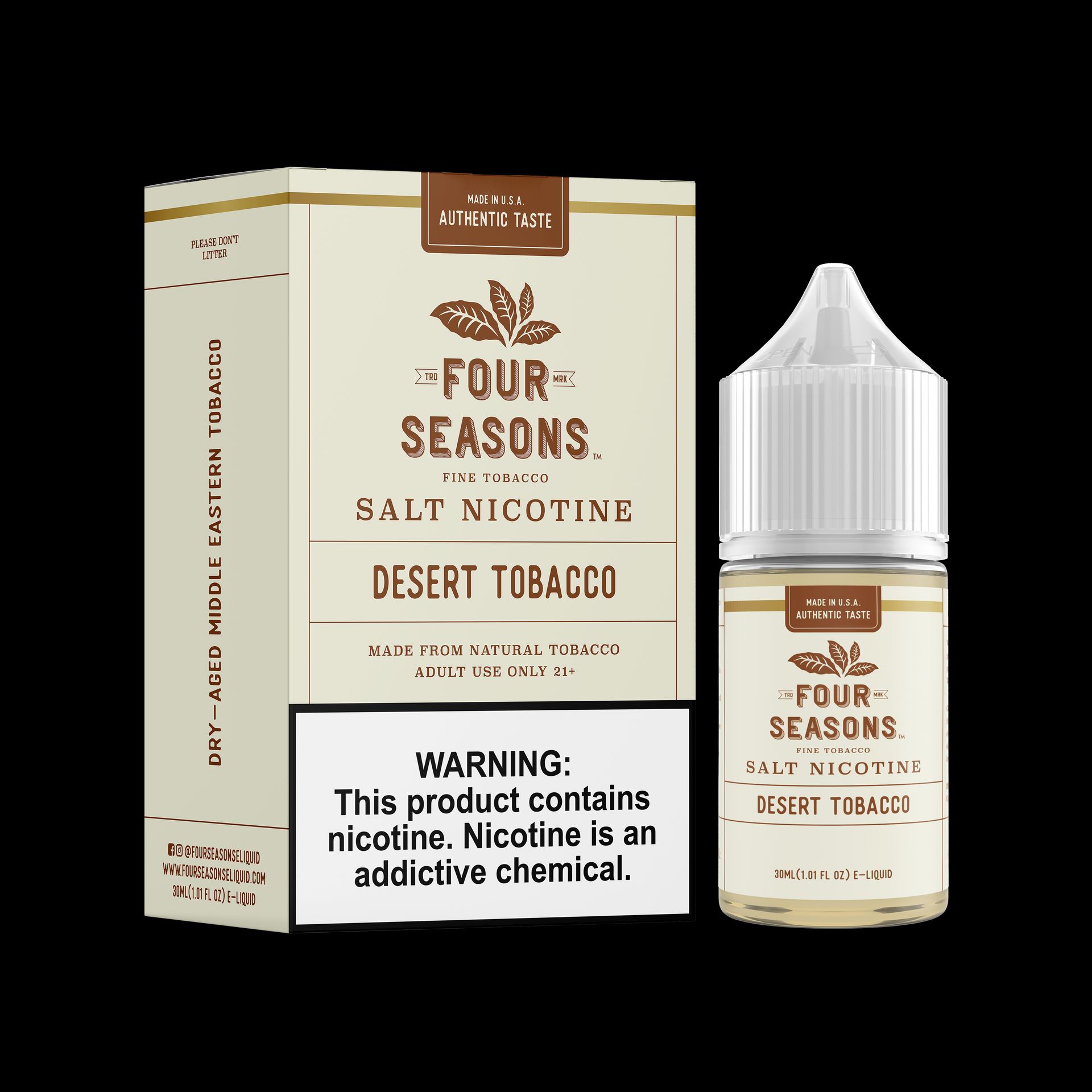 Four Seasons SALTS E-Liquid - Desert Tobacco, 30mL with Packaging