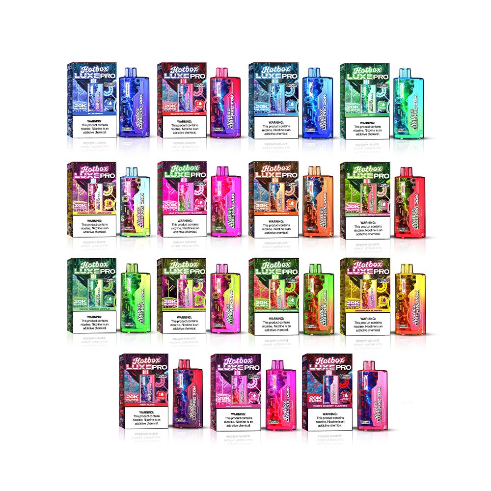 Puff Labs Hotbox Luxe Pro Disposable | 20000 Puffs | 22mL | 50mg | Group Image with packaging