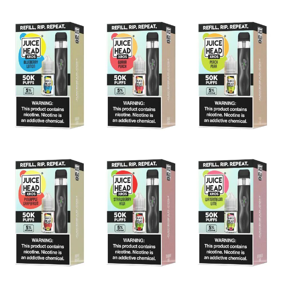 Vaporesso XROS 4 Mini + Juice Head (Collab Bundle) Group Photo with Packaging