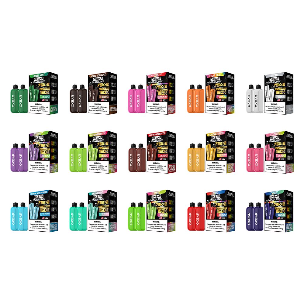 Oxbar Maglink Pods Disposable 75K Nixodine 30mL 2-Pack Group Photo with Packaging