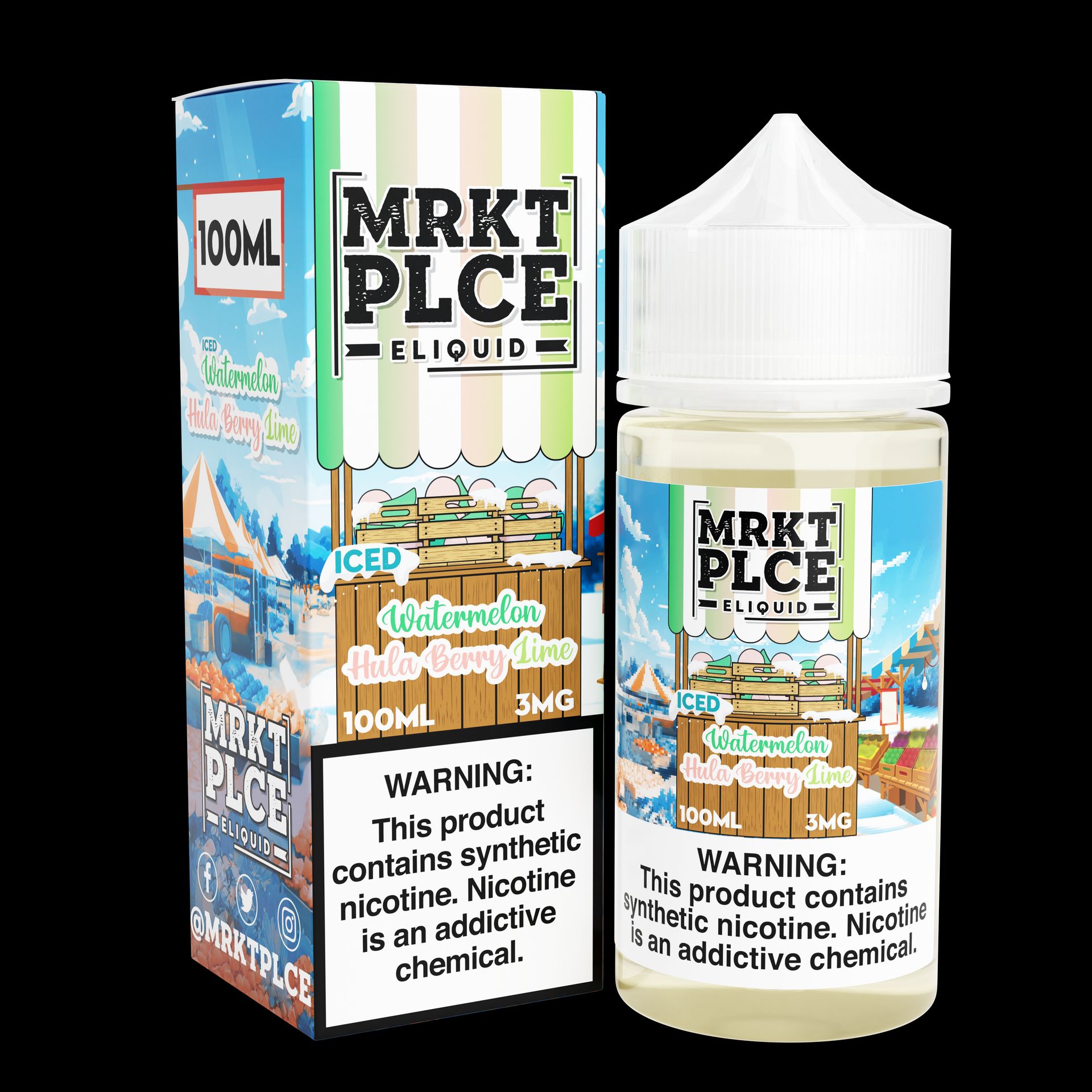 Iced Watermelon Hula Berry Lime by MRKT PLCE Series 100mL (Freebase)  with Packaging
