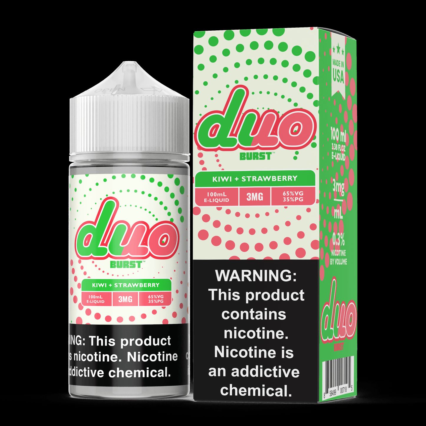 Burst Duo Series E-Liquid | 100mL | 3mg | Freebase | Kiwi Strawberry with packaging