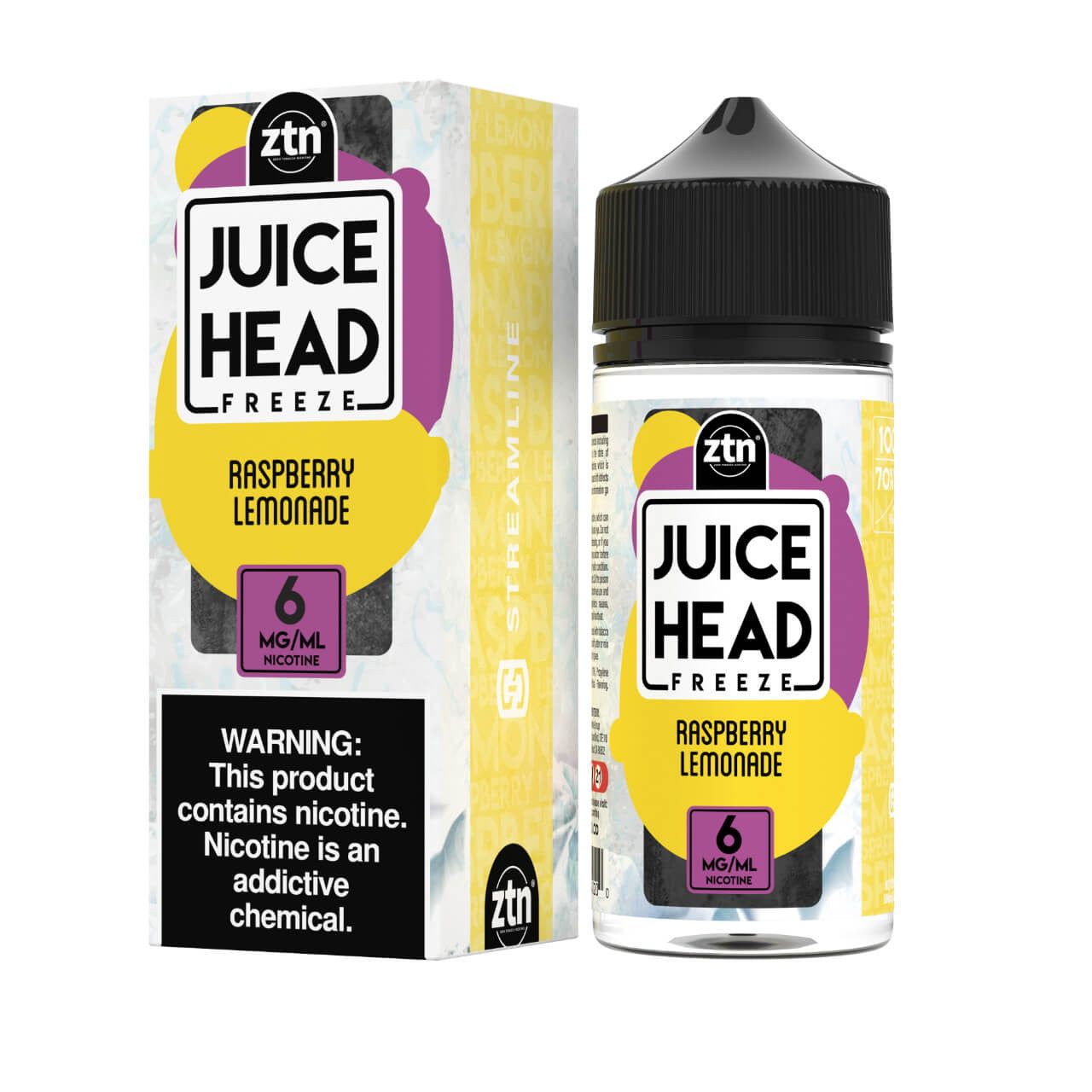 Juice Head Series E-Liquid | 100mL | 6mg | (Freebase) | Raspberry Lemonade with packaging