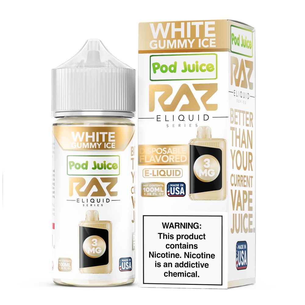 White Gummy Ice by Pod Juice x RAZ 100mL (Freebase) with packaging