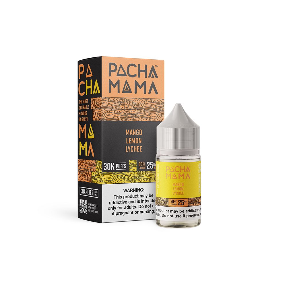 Pachamama SALTS E-Liquid - Mango Lemon Lychee, 30mL with packaging