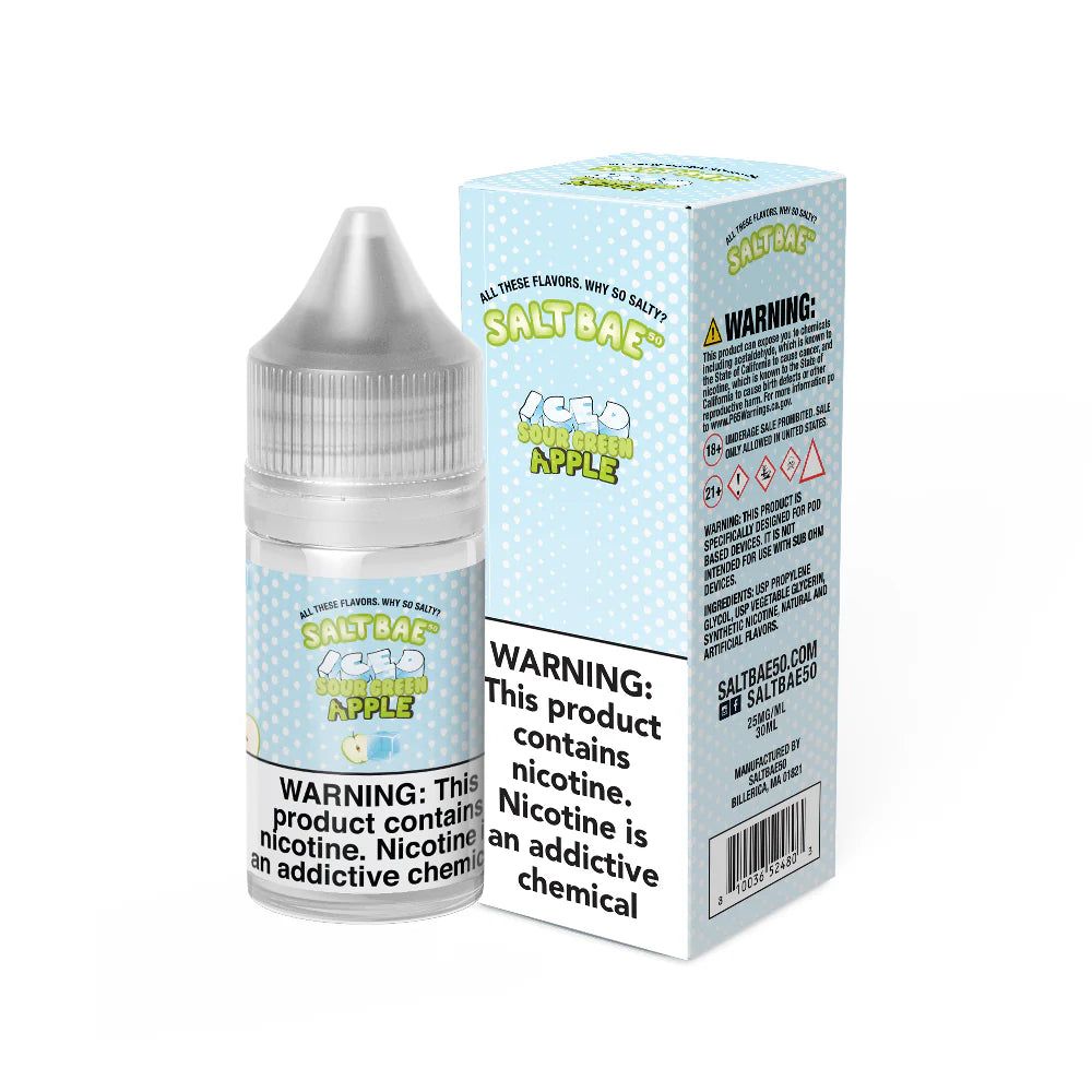 Salt Bae 50 Sour Green Apple Iced Salts, 30mL with Packaging