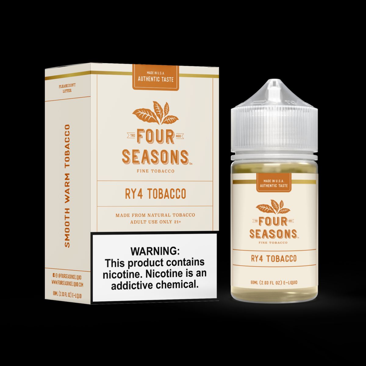 Four Seasons Series E-Liquid | 60mL | (Freebase) | Ry4 Tobacco with packaging