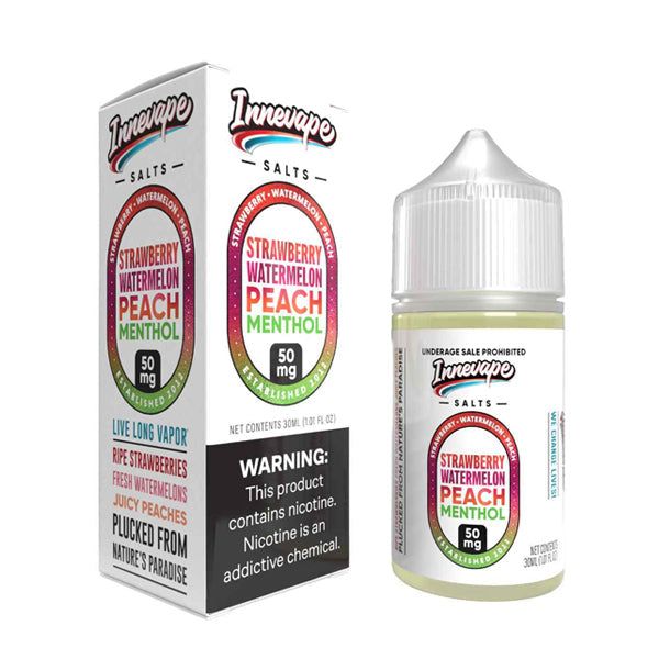 Innevape Salt Series E-Liquid | 30mL | 50mg | Salt Nic | Strawberry Watermelon Peach Menthol with packaging
