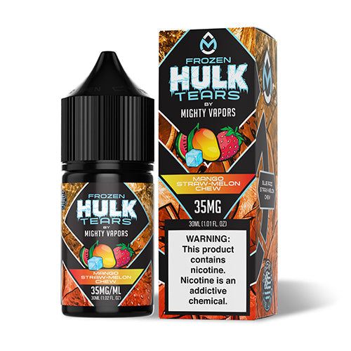 Frozen Mango Straw Melon Chew by Mighty Vapors Hulk Tears Salt Series E-Liquid 30mL (Salt Nic) with packaging