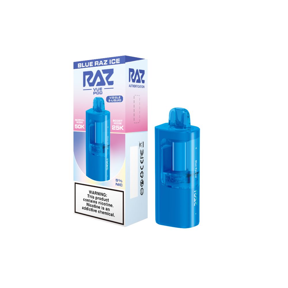 Raz Vue 50K Disposable Blue Raz Ice with packaging