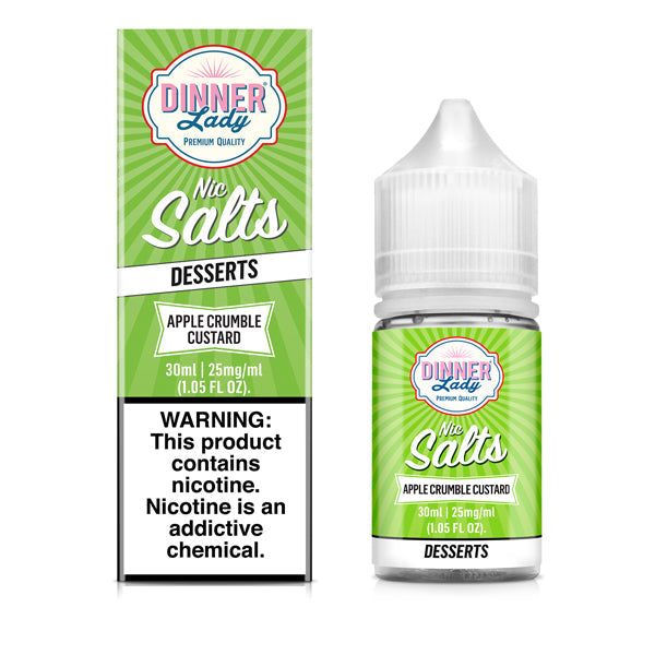 Dinner Lady SALTS E-Liquid | Apple Crumble Custard 30mL | 25Mg with packaging