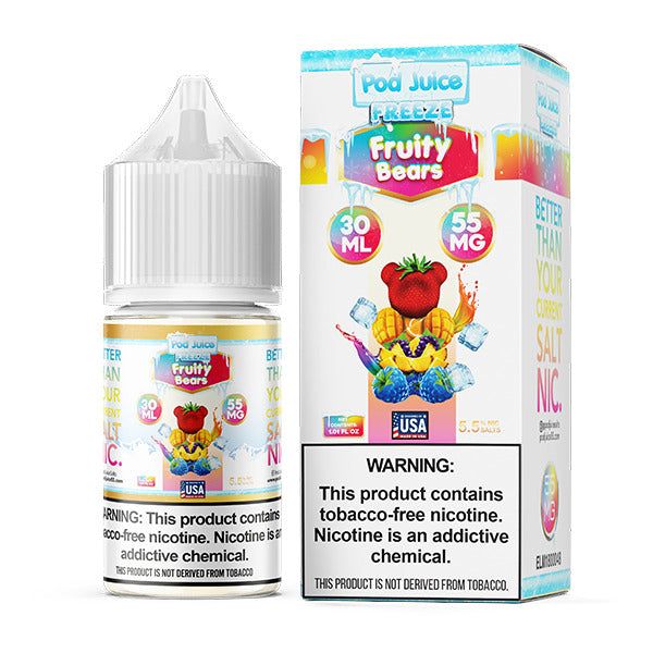 Pod Juice TFN Salt Series E-Liquid | 30mL | Salt Nic | 55mg | Fruity Bear Freeze with packaging
