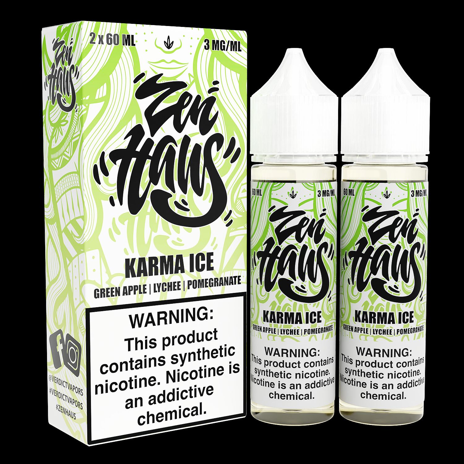 ZEN HAUS E-Liquid | 2X 60ml | 3mg | Karma ICE with packaging