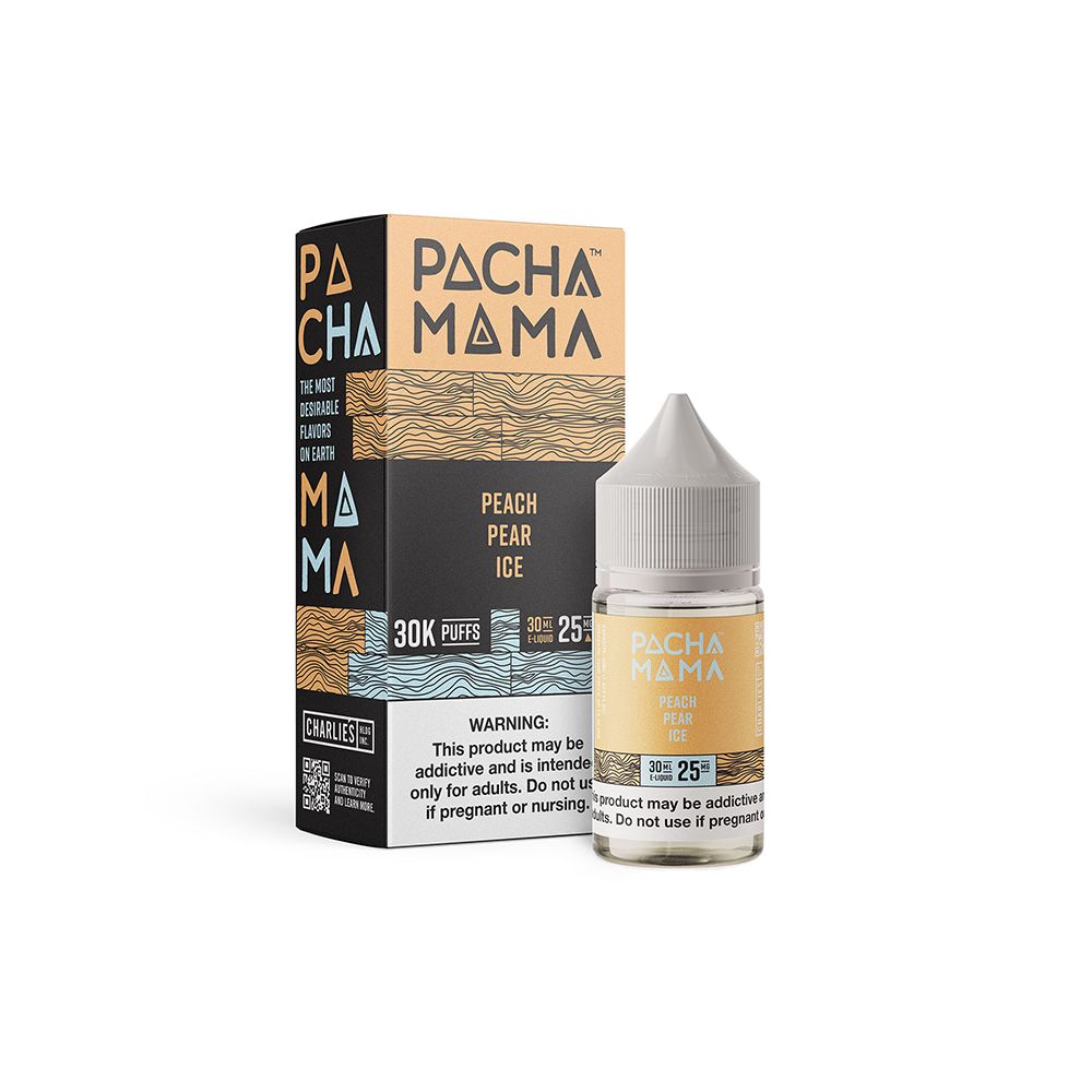 Pachamama SALTS E-Liquid - Peach Pear Ice,  30mL with packaging