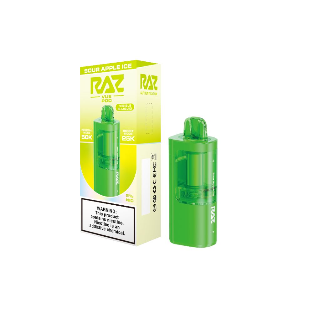Raz Vue 50K Disposable Sour Apple Ice with packaging