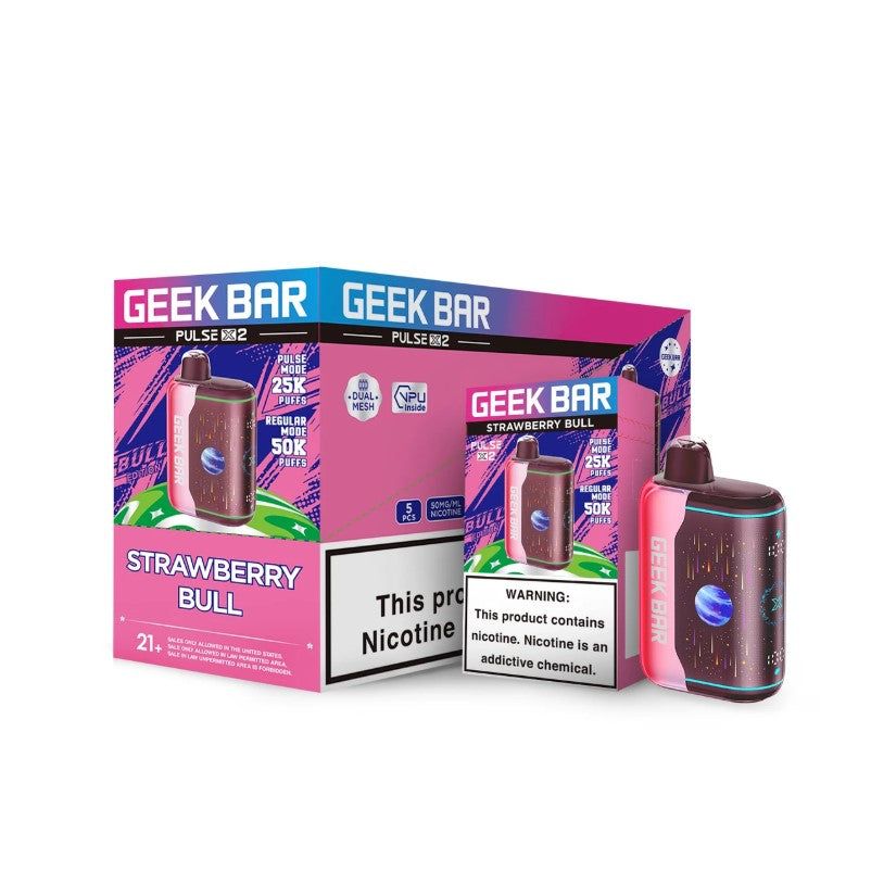 Geek Bar Pulse X2 50K Disposable, 18mL Strawberry Bull with Packaging