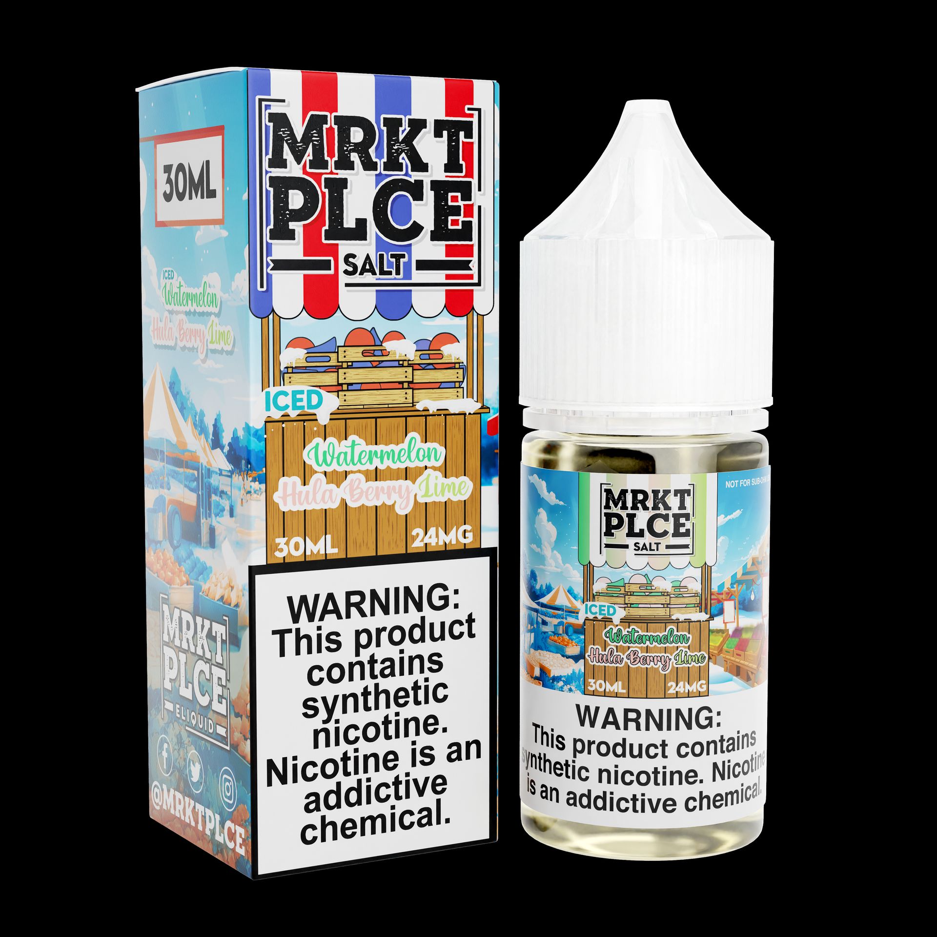Iced Watermelon Hulaberry Lime by MRKT PLCE Salts 30mL (Salt Nic) with Packaging