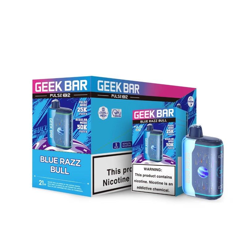 Geek Bar Pulse X2 50K Disposable, 18mL Blue Razz Bull with Packaging